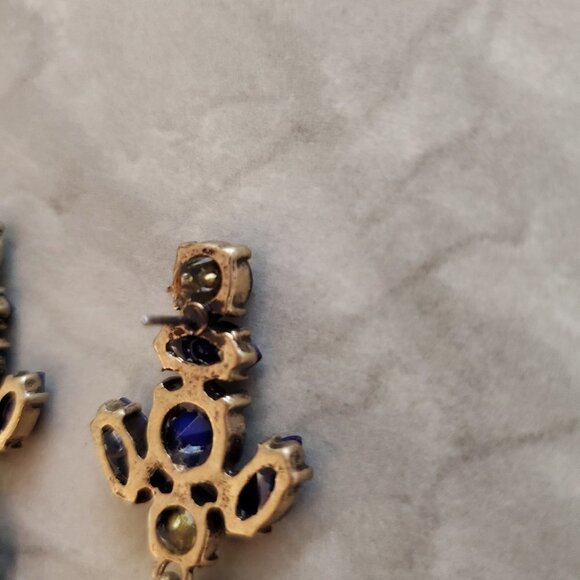 💖 J.Crew Blue Grey Rhinestones Crystals Cluster Statement Drop Dangle Earrings - Picture 13 of 15
